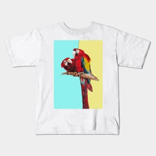 Macaw Parrot Watercolor Painting on Aqua and Yellow Kids T-Shirt